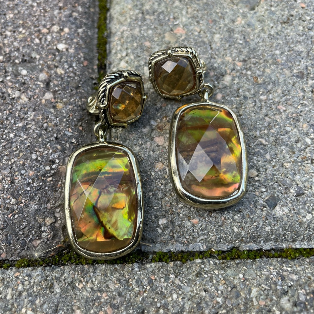 Vintage. Chandelier Clip On Earrings with Abalone Shell